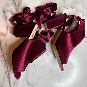 JustFab Women's Velvet Ankle Tie Block Heels - Deep Purple, Size 11